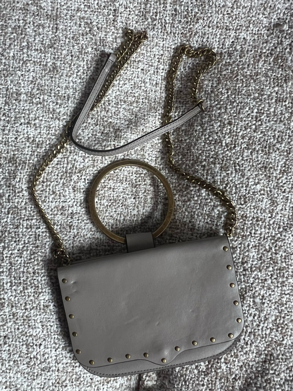 Rebecca Minkoff Grey Leather Studded Ring Handle Flap Crossbody Bag